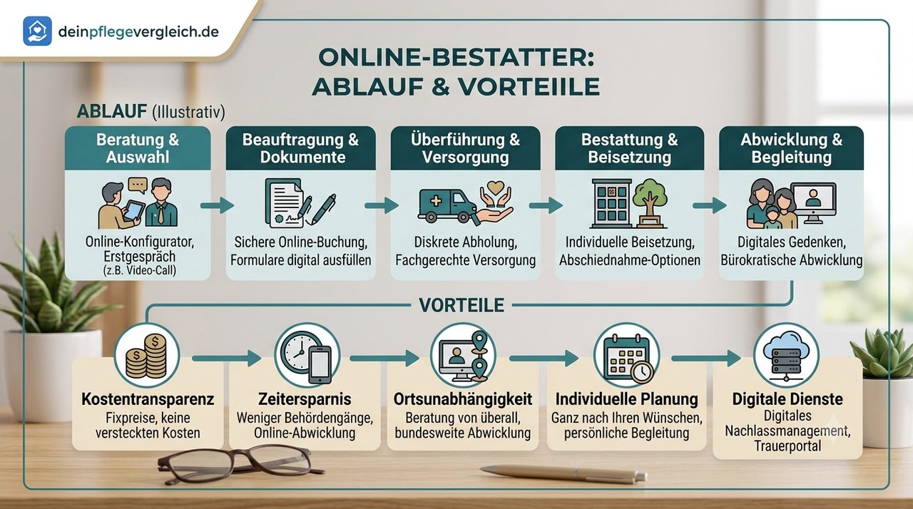 Angehöriger organisiert eine Bestattung digital am Laptop Angehöriger organisiert eine Bestattung digital am Laptop