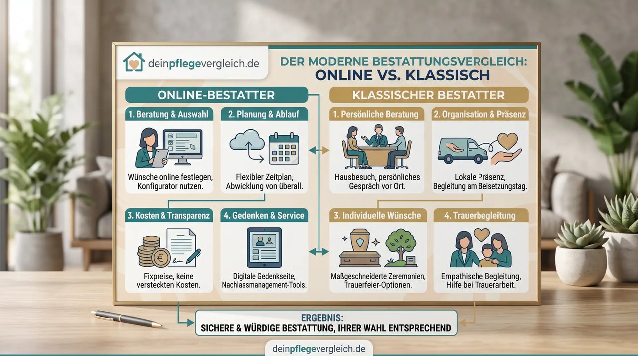 Vergleich zwischen Online-Bestatter und klassischem Bestattungshaus