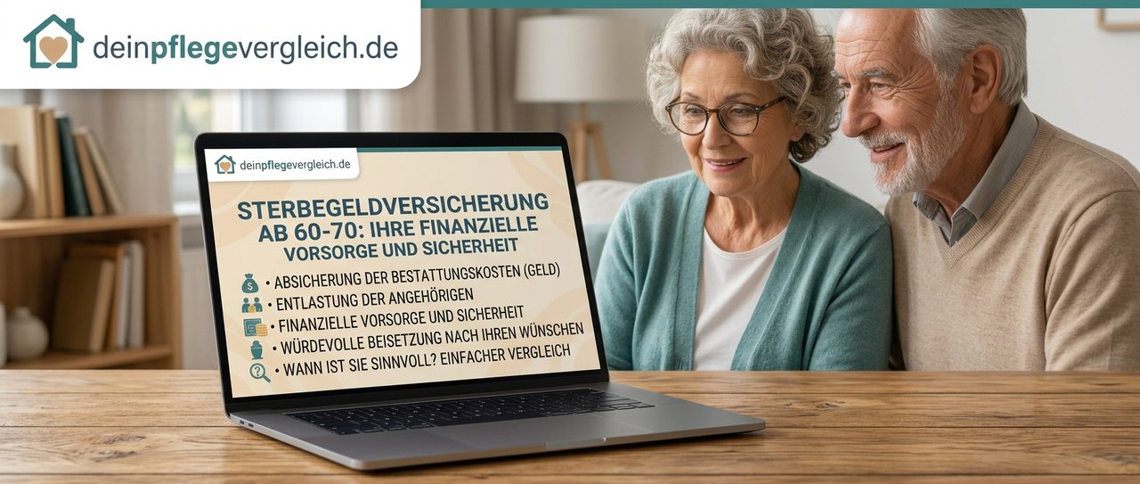 Seniorenpaar prüft Bedingungen einer Sterbegeldversicherung im hohen Alter