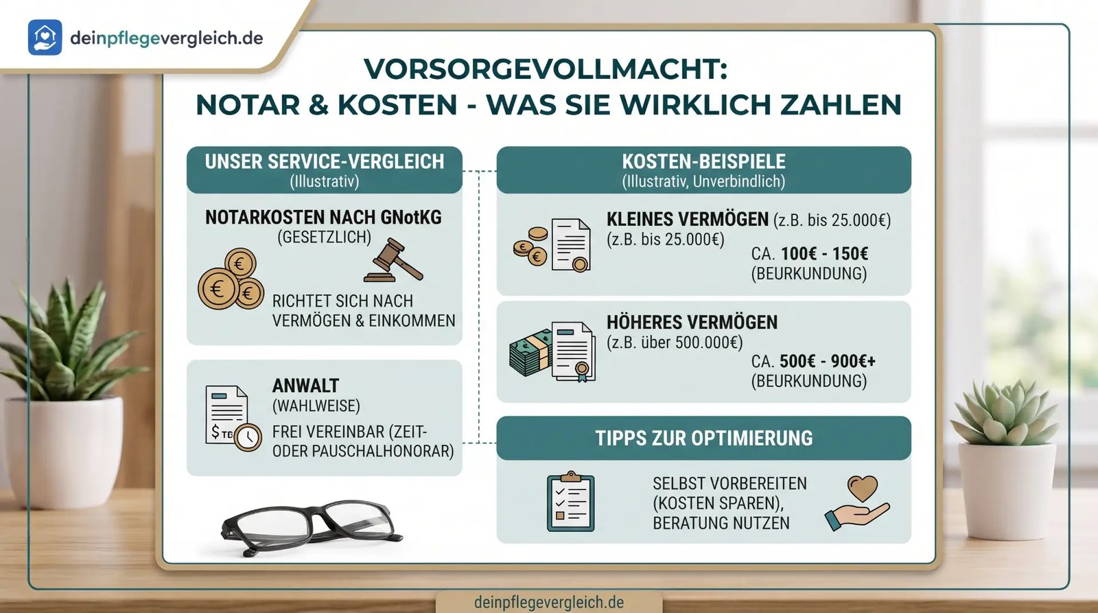 Übersicht Notarkosten für die Vorsorgevollmacht nach GNotKG mit Kostenbeispielen Übersicht Notarkosten für die Vorsorgevollmacht nach GNotKG mit Kostenbeispielen